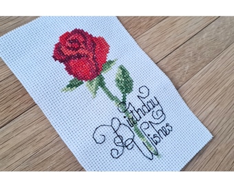 Rose Kreuzstich Muster PDF, Geburtstagswünsche Blumen XStitch Chart, sofortiger Download, digitales Kreuzstich Design, moderne Rose Handarbeit