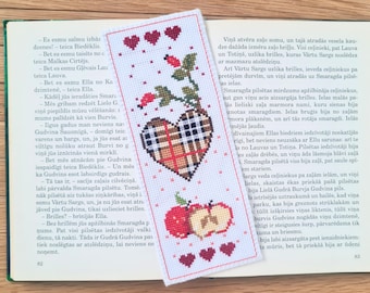 Kreuzstich Lesezeichen Muster, Herz & Rose Muster, Valentinstag Lesezeichen, Sofort Download, druckbare Tabelle