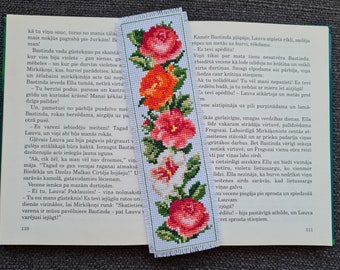 Handmade Flowers  Bookmark. Cross stitched on Aida 14. DMC. This is ready to use product. NOT a cross stitch kit.