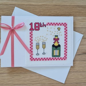 Carte d'anniversaire 18 ans au point de croix. Aïda 14. DMC. C'est une carte prête à l'emploi. PAS un kit de point de croix.