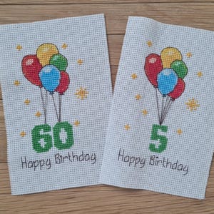 Happy Birthday,any age  Cross Stitch Pattern PDF, Balloons & Numbers, Counted Cross Stitch Chart, Instant Download, Birthday Gift/Card/Hoop