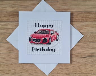 Happy Birthday Auto Kreuzstich Muster PDF, Rotes Auto Geburtstag Sampler, Kreuzstichvorlage, Sofort Download + 4 Alphabete