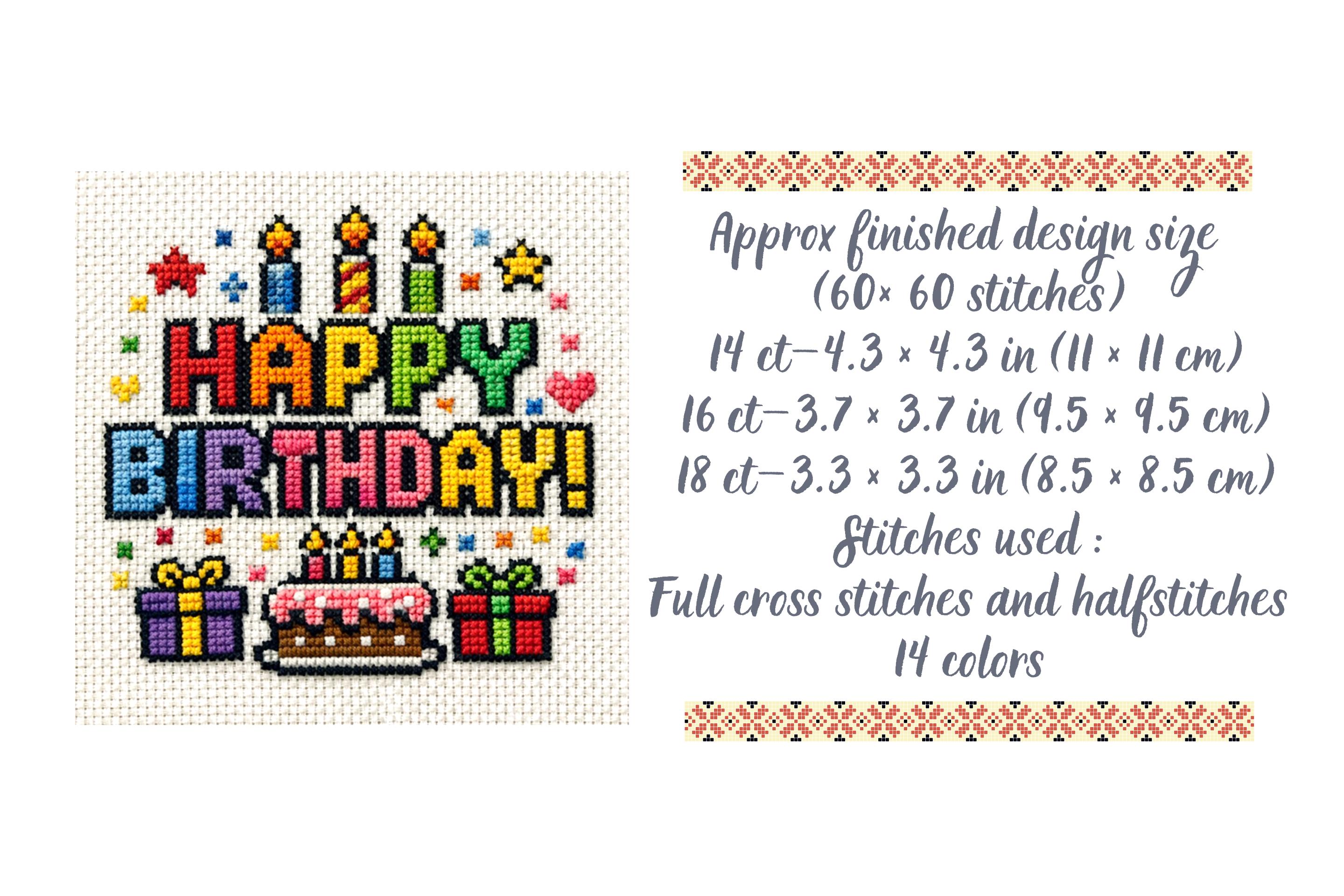 Birthday Cross Stitch Pattern PDF, Instant Download Happy Birthday ...