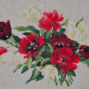 Nouveau, prêt à être encadré, point de croix terminé et terminé, tulipes,