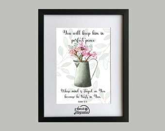Isaiah 26:3 Art print/ You will keep him in perfect peace whose mind is stayed on you/A3 size/Peach blossom's/Printable wall art