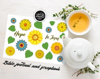 Hope in Jesus Bible journaling sheet / scrapbook printout page / Sunflower clipart / For making stickers / ideal for cutting machines