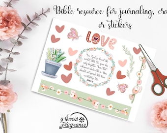 John 3:16 /Love of God journaling/craft page/ printable resource// digital download/Junk journals/Scrapbook supply/Journal resource/love