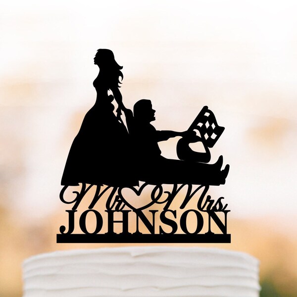 Auto Car Racing Cake Topper, drapeau à damier, Cake Topper pour mariage, Race Sport Cake Topper, Race Car Cake sport thème wedding cake topper