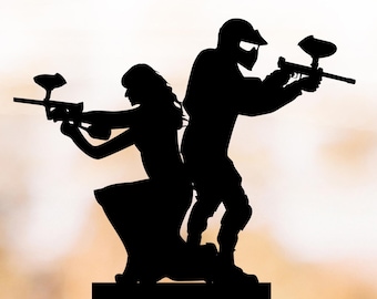 Paintball Wedding cake topper bride and groom silhouette cake decor, Rifle, Paintball gun topper, military wedding, paintball player