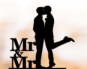 Mr & Mr Wedding Cake Topper, Gay Couple Cake Topper Silhouette, Same Sex Wedding Cake Decor, LGBTQ Wedding Topper