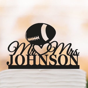 Personalized Football Wedding Cake Topper | Mr & Mrs with Custom Last Name | Unique Sports Wedding Cake Decoration