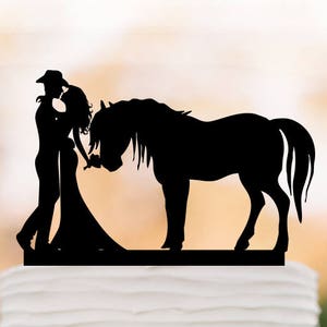 Cowboy Wedding Cake topper with horse, western wedding cake topper, couple silhouette, cake toppers bride and groom silhouette horse