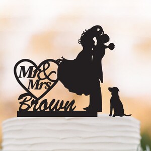 Acrylic Wedding Cake topper with dog, personalized name cake topper. unique wedding gift, bridal shower table decor, mirror cake decor,