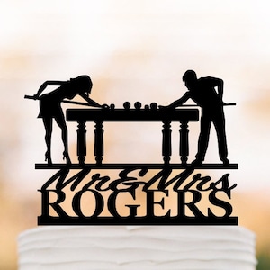 Billiards wedding cake topper with name Pool Table Billiard Player&#39;s Wedding,Billiards Party Cake Topper, Custom Mr and Mrs Cake decor