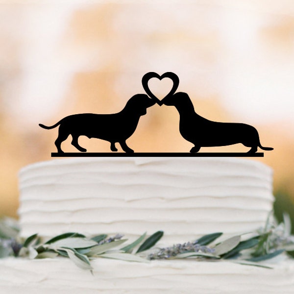 dachshund dogs wedding cake topper, dog silhouette cake topper with heart