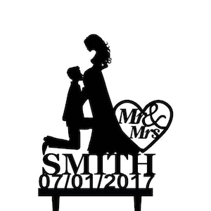 pregnant bride Wedding Cake topper with name and date,  Bride and groom silhouette , cake decor, long hair bride