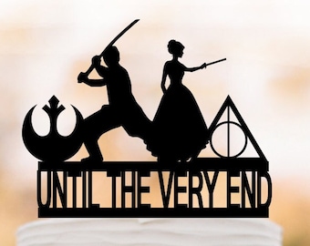 Until the Very End wedding Cake Topper, Jedi and Witch Cake Topper, death Star Wars wedding topper I love you I know princess leia skywalker