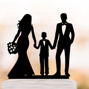 unique Wedding Cake topper with boy, bride and groom with son wedding cake toppers, wedding cake toppers with child silhouette