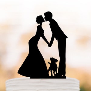 Wedding Cake Topper with dog  bridal shower topper Couple silhouette cake topper Personalized Bride And Groom Cake Topper Custom Cake Topper