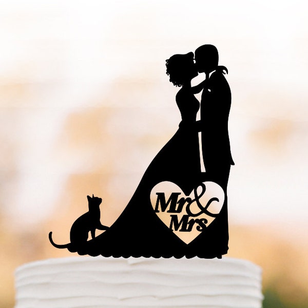 Bride and groom silhouette cake topper for wedding, cat cake topper, cake topper for birthday, funny wedding cake topper acrylic