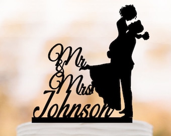 custom Wedding Cake topper mr and mrs with couple silhouette