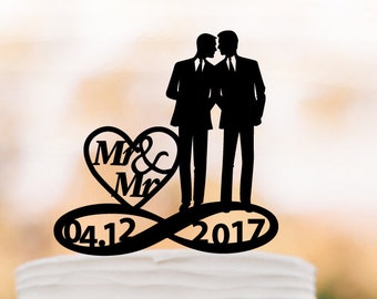 Mr and Mr Wedding Cake topper for gays, custom date in infinity wedding cake topper funny, same sex cake topper, gay cake topper