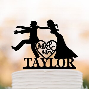 Personalized Wedding Cake topper funny,  mr and mrs  Bride and groom silhouette with custom name