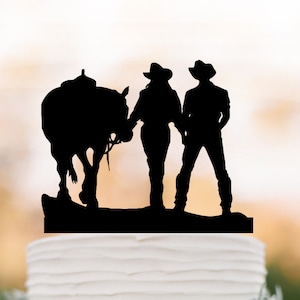 Cowboy theme wedding cake topper with horse, western wedding cake topper horse cake topper, farmer wedding