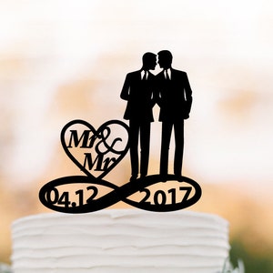 Mr and Mr Wedding Cake topper for gays, custom date in infinity wedding cake topper funny, same sex cake topper, gay cake topper