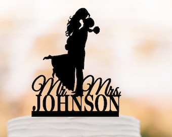 personalized Wedding Cake topper with mr and mrs, bride and groom silhouette cake topper, unique custom cake topper for wedding funny