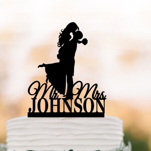 personalized Wedding Cake topper with mr and mrs, bride and groom silhouette cake topper, unique custom cake topper for wedding funny