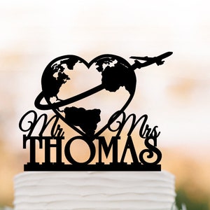 Topper de gâteau de mariage personnalisé sur le thème du voyage avec M. et Mme, topper de gâteau de carte carte de carte carte de