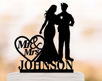 personalized police Wedding Cake topper, State Trooper officer wedding, police officer couple silhouette wedding cake decor mr and mrs