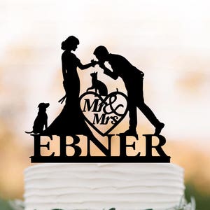 Customized Wedding Cake Topper With Dog and cat, Personalized Cake Topper for Wedding , silhouette cake toppers with heart cake decor
