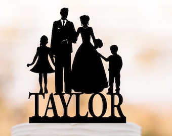 personalized Wedding Cake topper with boy and girl, bride and groom silhouette , funny wedding cake toppers with child