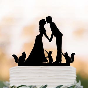 Wedding Cake topper with cat bride and groom Silhouette , Cake Toppers with 3 cats, couple  silhouette, cat cake toppers