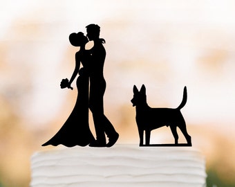 Unique Wedding Cake topper dog, Cake Toppers with custom dog bride and groom silhouette, funny wedding cake toppers customized dog