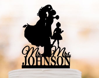 personalized Wedding Cake topper with child mr and mrs, bride and groom cake topper with girl, unique custom cake topper for wedding