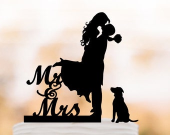 Wedding Cake topper with dog mr and mrs.  wedding gift for her,  wedding gift for him, wedding gift for dad, wedding gift for couple, bride