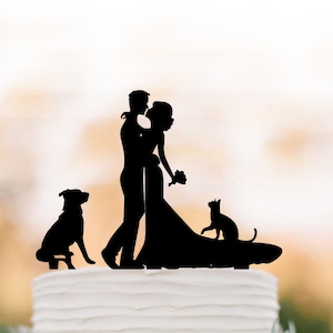 Bride And Groom Silhouette Wedding Cake Topper Cat And Dog Etsy