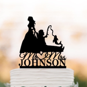 Bride Pulling Groom, Bride Dragging Groom wedding cake topper, Funny Cake Topper, Custom Fishing Cake Topper, Mr and Mrs Cake Topper