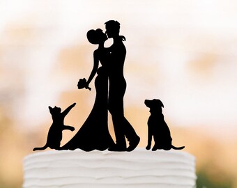 Personalized Wedding Cake Topper With Cats Couple Bride and Groom on ...