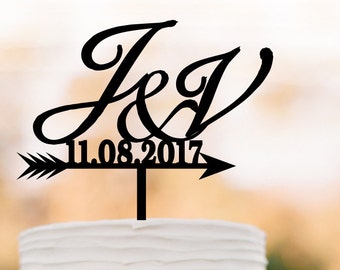 Aangepaste bruiloft Cake topper initiaal, cake topper monogram, cake topper met brief voor verjaardag, bruidstaart topper aangepaste datum