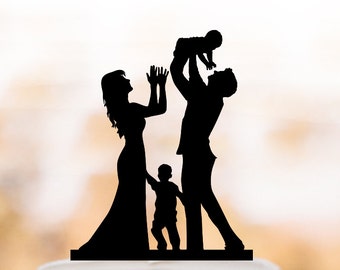 Family Wedding Cake topper with baby, bride and groom silhouette wedding cake toppers with boy, funny wedding cake toppers with child