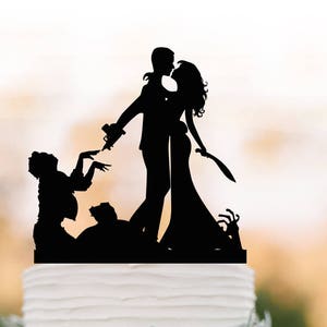 Zombie Cake topper for wedding, Halloween couple silhouette wedding cake toppers, funny zombieland wedding cake toppers image 1