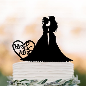 lesbian Wedding Cake topper Mrs and Mrs, same sex unique wedding cake topper funny, wedding cake topper silhouette