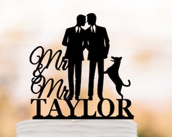 Gay Wedding Cake topper, Same Sex Gays wedding cake topper with mr and mr and custom name cake topper, personalized wedding cake topper