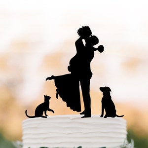 Unique Wedding Cake topper dog, Cake Toppers with cat Groom lifting bride, funny wedding cake toppers silhouette