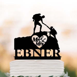 Hiking topper climbing mountain wedding cake topper witn custom name Bride and Groom outdoor wedding Mr andm mrs Wedding Cake Topper