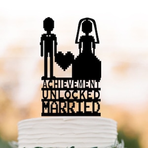 Achievement unlocked gaming wedding cake topper 8 bits video gamer wedding cake decor retro 8bit gaming cake topper, computer cake topper
